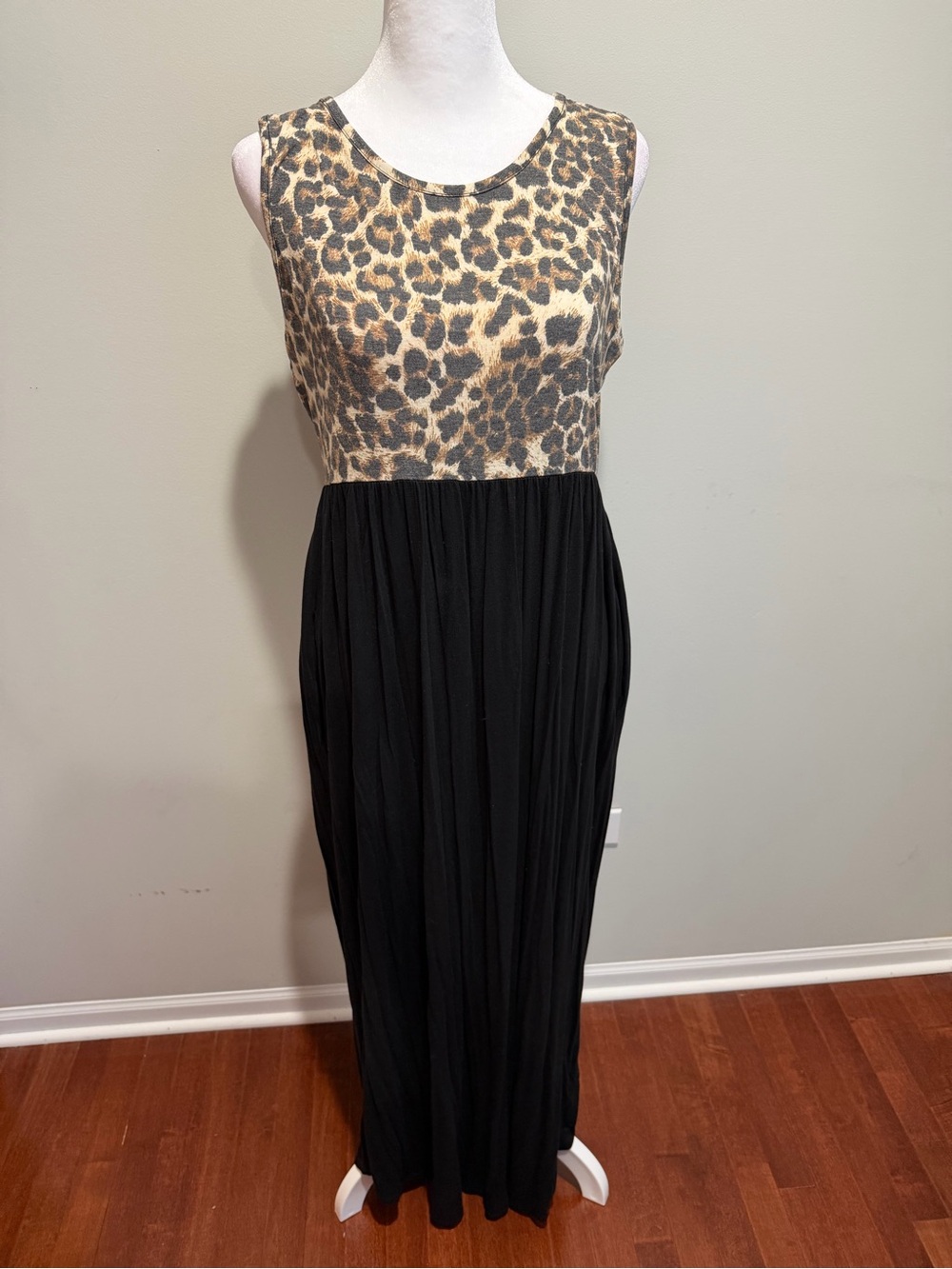 white birch Leopard Print Bodice Black Maxi Dress M